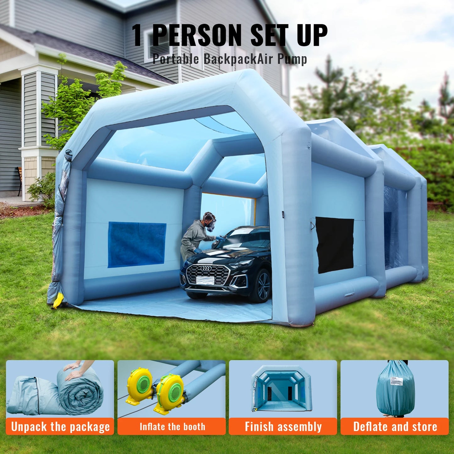 VEVOR Inflatable Paint Booth w/Blowers Inflatable Spray Booth Powerful Spray Paint Tent Air Filter