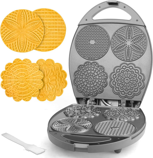 Multi Pizzelle Maker Electric, Stroopwafel Iron, 4 x 4.5'' Pizzelle Waffle Cookies Maker