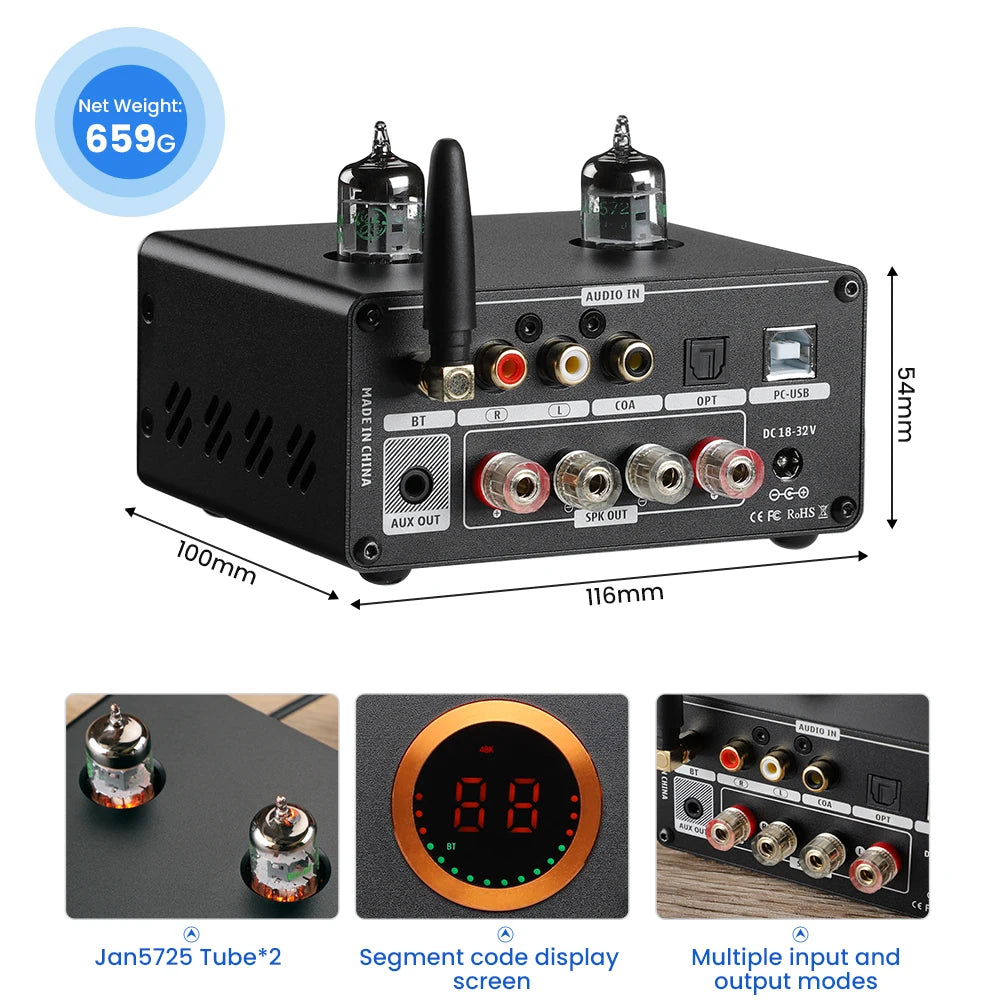 AIYIMA Audio T9 Pro Stereo Vacuum Tube Amplifier Bluetooth 5.1 QCC3031 Aptx USB DAC COAX OPT HiFi Home Digital Amp VU Meter 100w