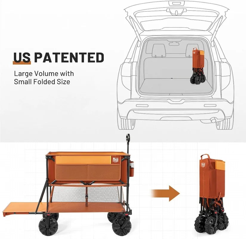 TIMBER RIDGE 400L Folding Double Decker, 54" Extra Long Extender Wagon Cart, 450lbs Heavy Duty