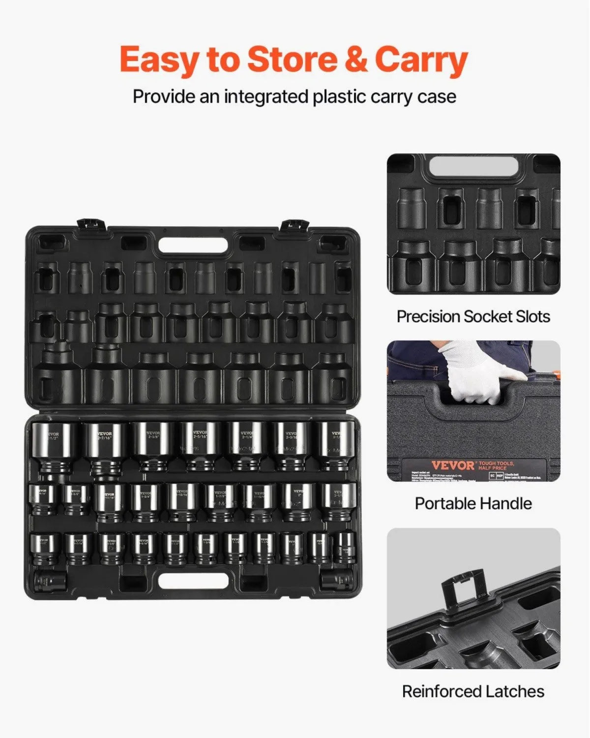VEVOR Impact Socket Set 3/4" 29 Piece Impact Sockets, 6-Point Sockets, Rugged Construction, CR-M0