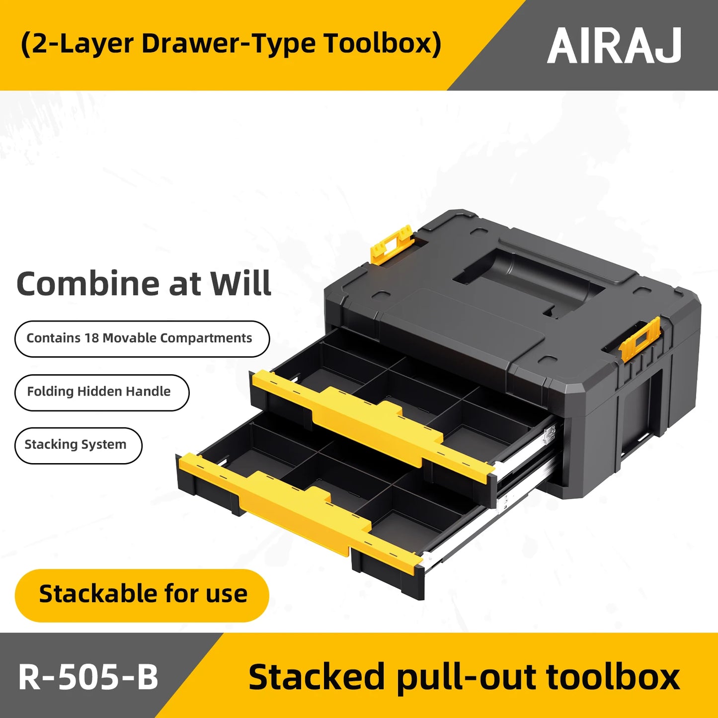 AIRAJ MultiFunctional Tier Stackable Rolling Plastic Portable Folding Tool Storage Box