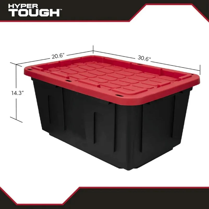 (6 pack) Hyper Tough Large Storage Bin, 27 Gallon Plastic Storage Container with Snap-On Lid