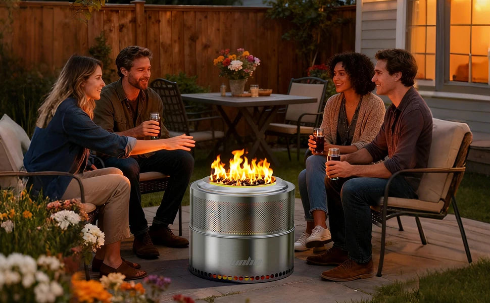 Wood Burning Firepit,Large Stainless Steel Smokeless Fire Pit with Carry Bag, Camping Firewood