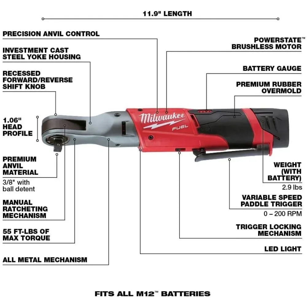 M12 FUEL 3/8" RATCHET 2BAT