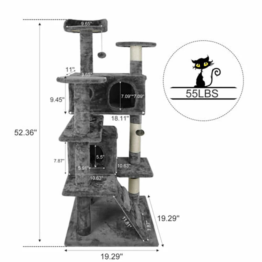 Cat Tree Tower 55" STURDY Activity Center Large Playing House Condo