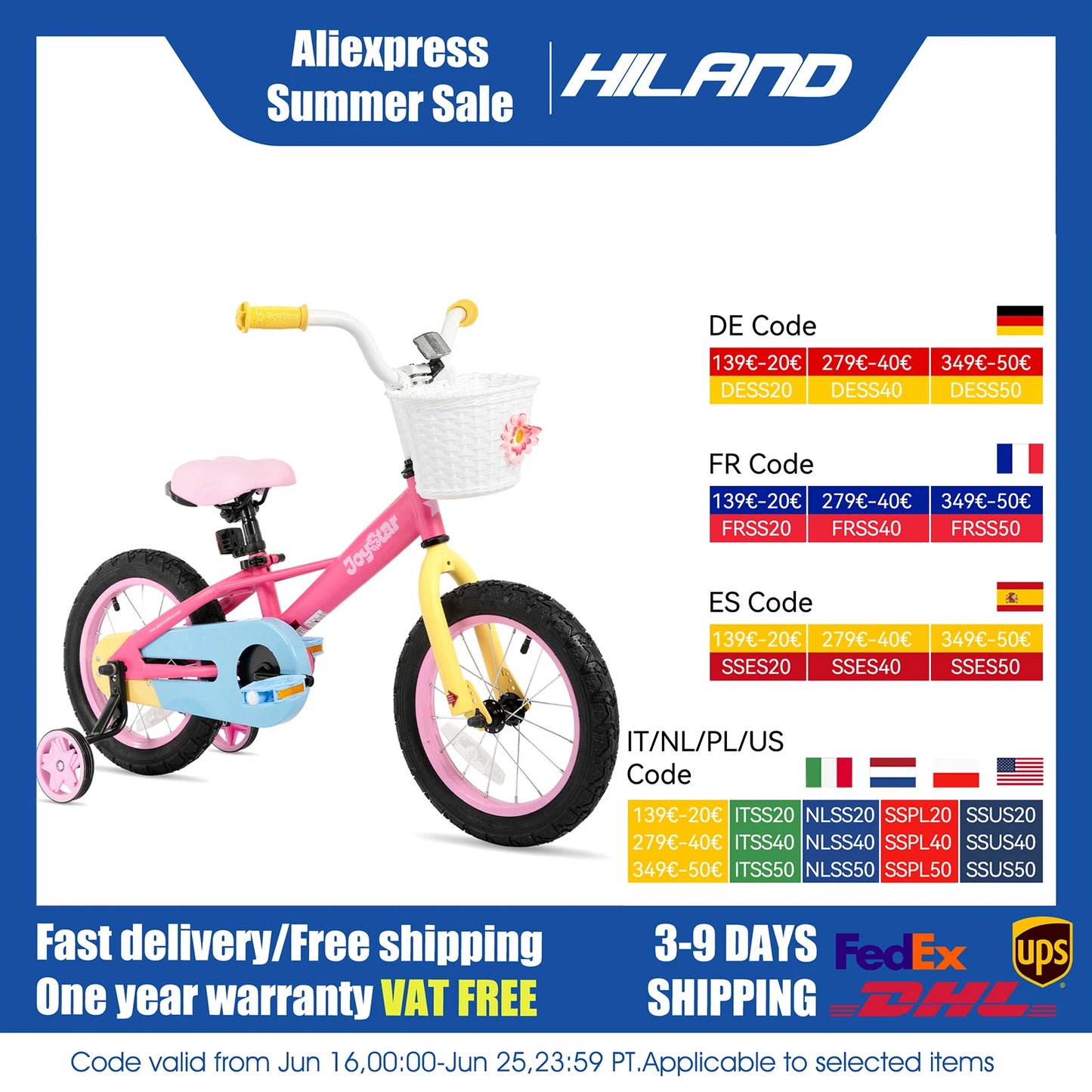 US free shipping Kids Bike 12 14 16 Inch Bicycle for Boys Girls Ages 3-9 Years, Multiple Colors