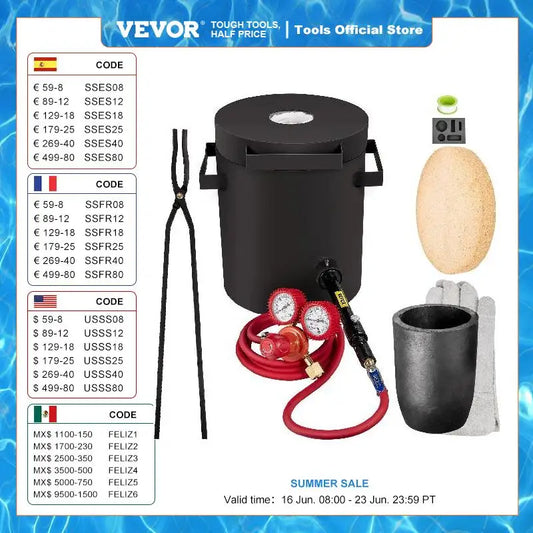 VEVOR Propane Melting Furnace 2/4/5/6/10 KG Metal Foundry Furnace Kit w/ Graphite Crucible & Tongs