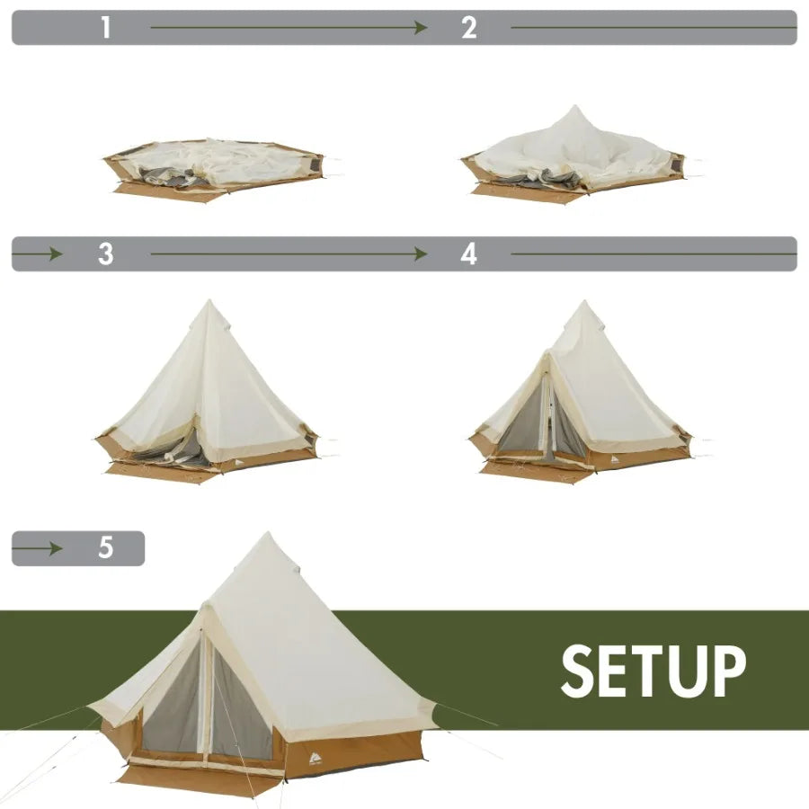Ozark Trail 15' x 15' 8-Person Glamping Bell Tent with String Lights, 22.57 lbs -YURT