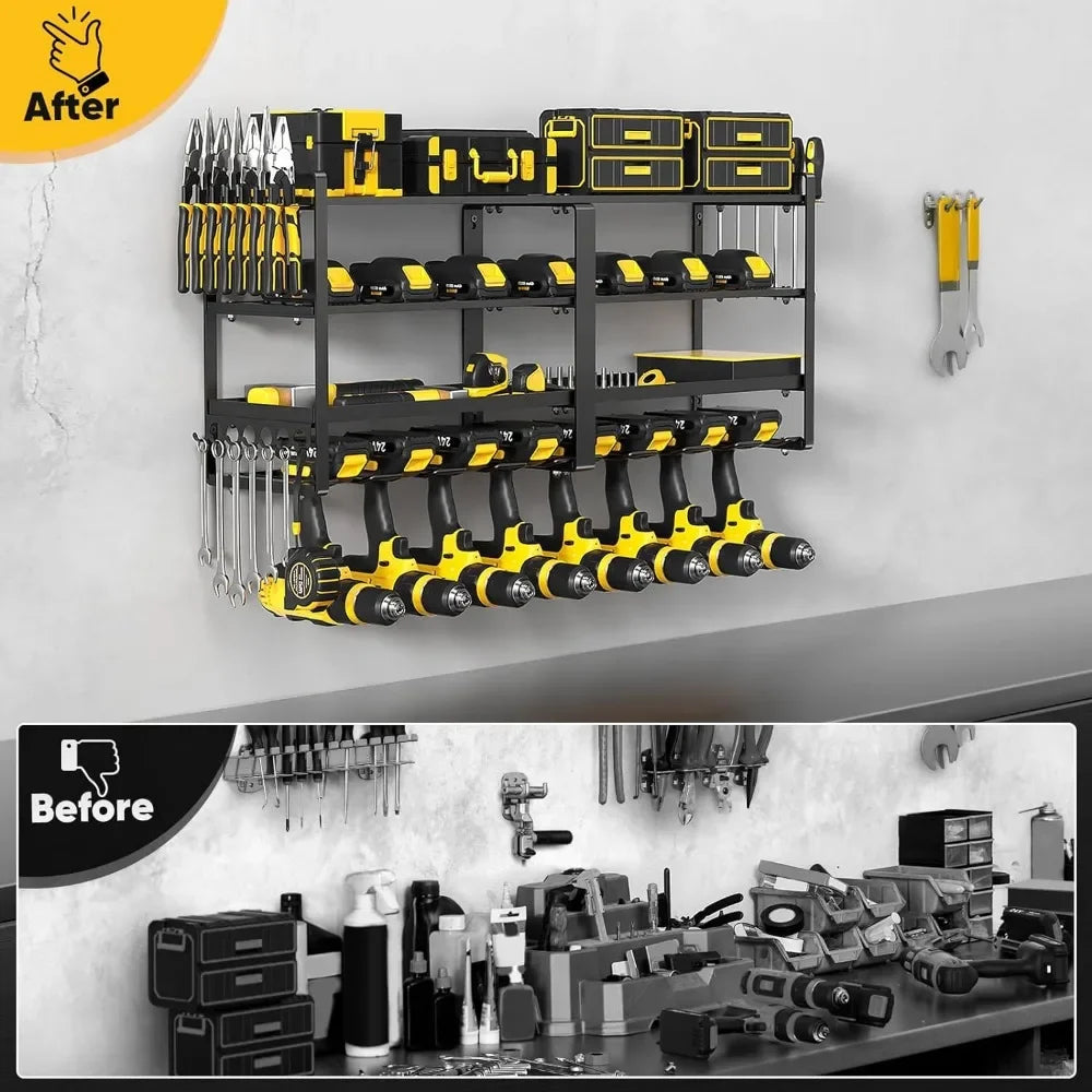 Power Tool Organizer Wall Mount, Heavy Duty Drill Holder, 4 Layer Garage Tool Organizer and Storage