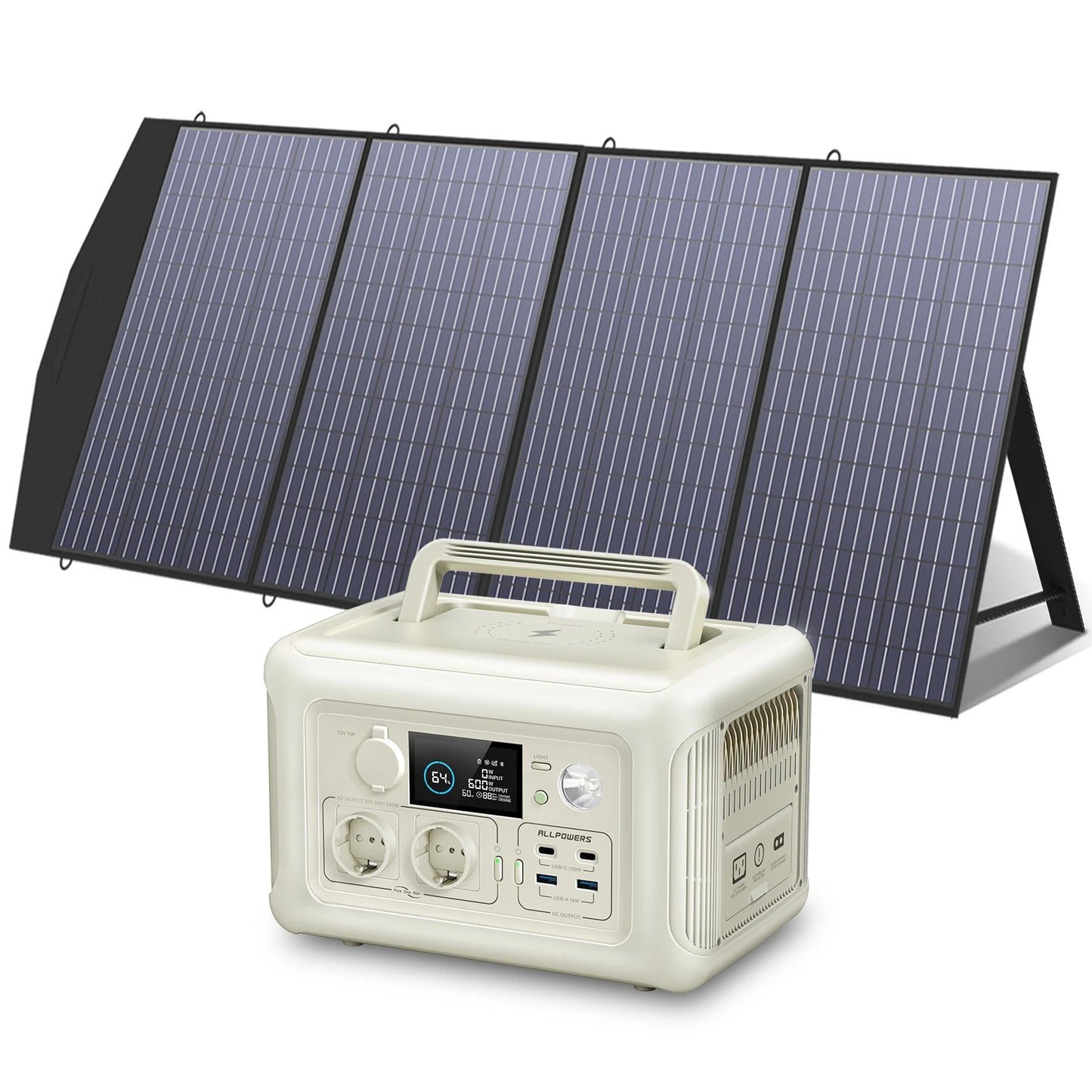 ALLPOWERS Solar Panel kit 100W 140W 200W Portable Charger w/Portable Power Station 600W LiFePO4