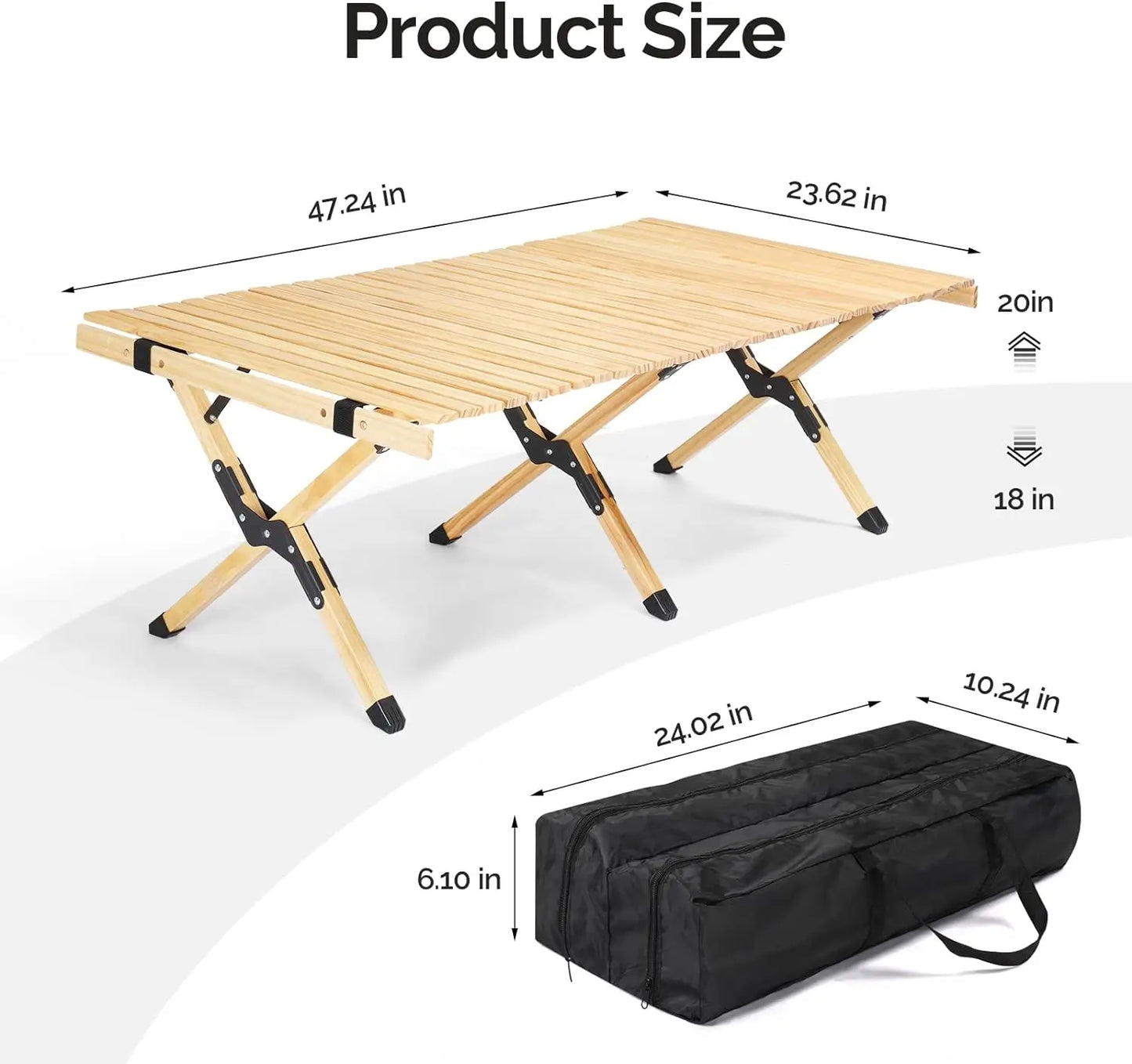 Comfort Corner 4ft Portable Picnic Table,Folding Wooden Camping Table w/ Bag,Rolling Table