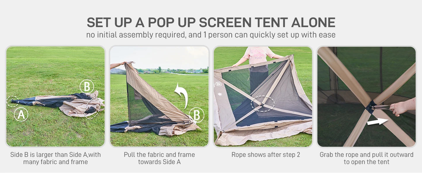 Pop Up Gazebo Screen House Tent for Camping 11.5 ft for 8-10 Person Instant Canopy Shelter