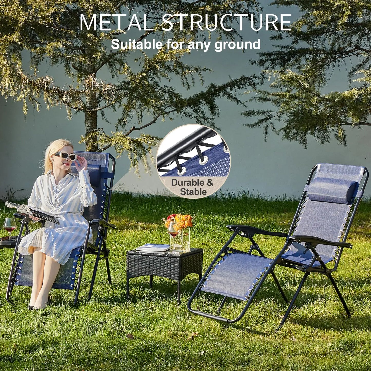 JHK Zero Gravity Portable Recliner Camping Patio Outdoor Garden Lounge Chair with Cup Holder Trays