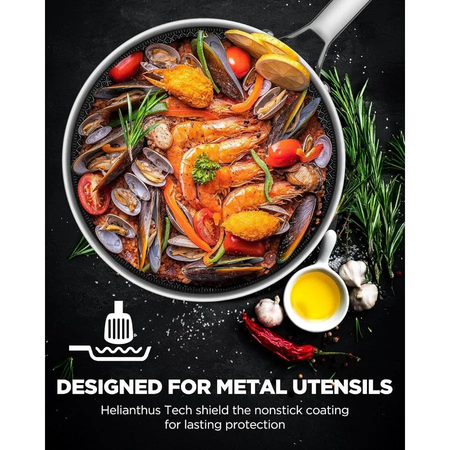 Pots and Pans Set Hybrid Stainless Steel 17PC Nonstick TriPly Cookware Set w Frying pan