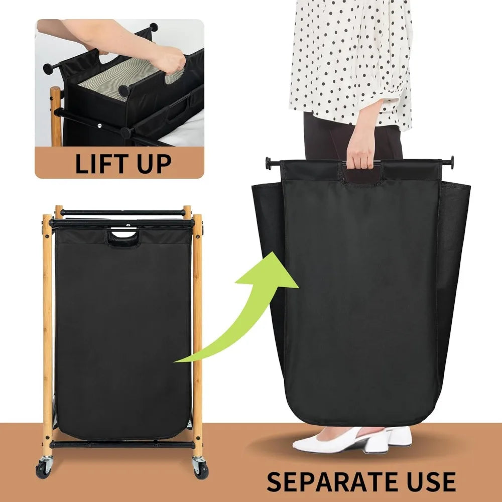 STORAGEMANIAC 3 Section Laundry Sorter, 3 Bag Laundry Hamper Cart w/Heavy Duty Rolling Wheels