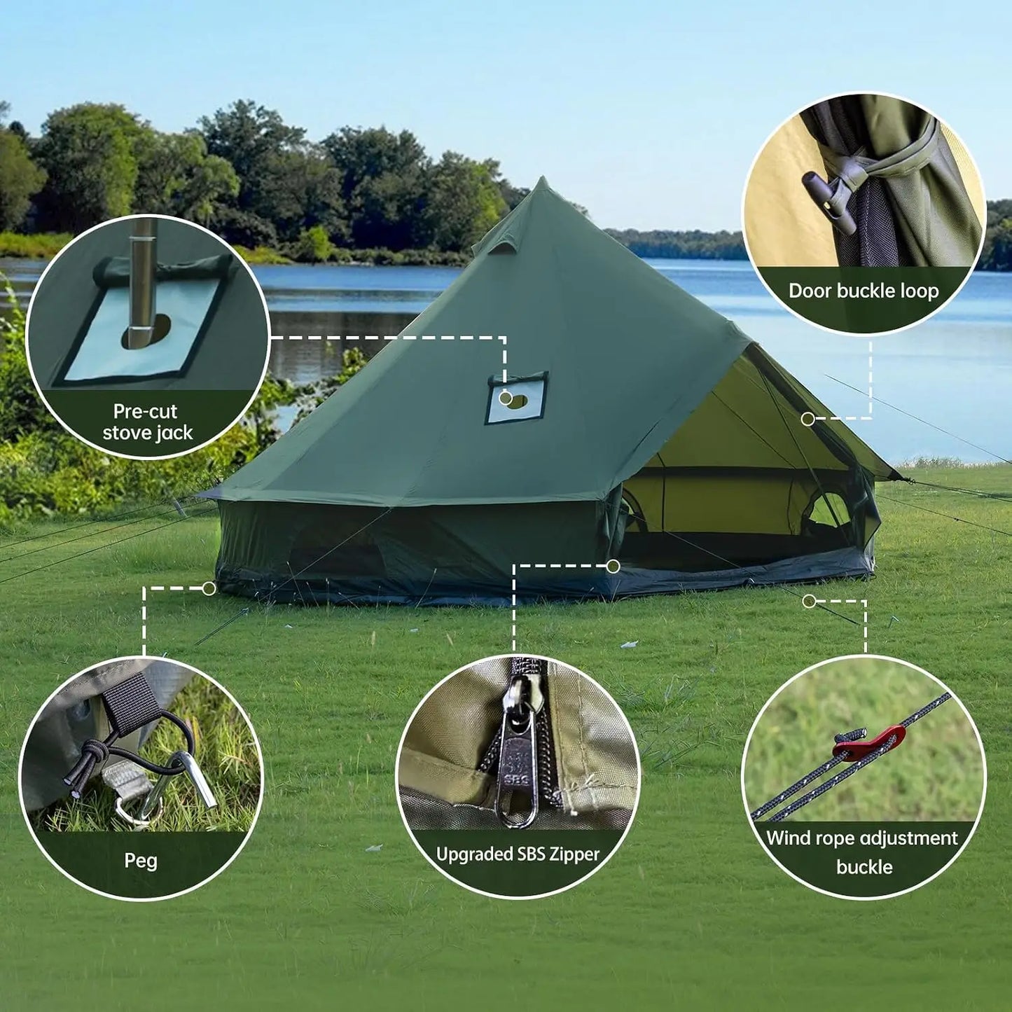 Spacious Yurt with Stove Jack, Large Glamping Tents for Four to Eight People, Four Season Shelter