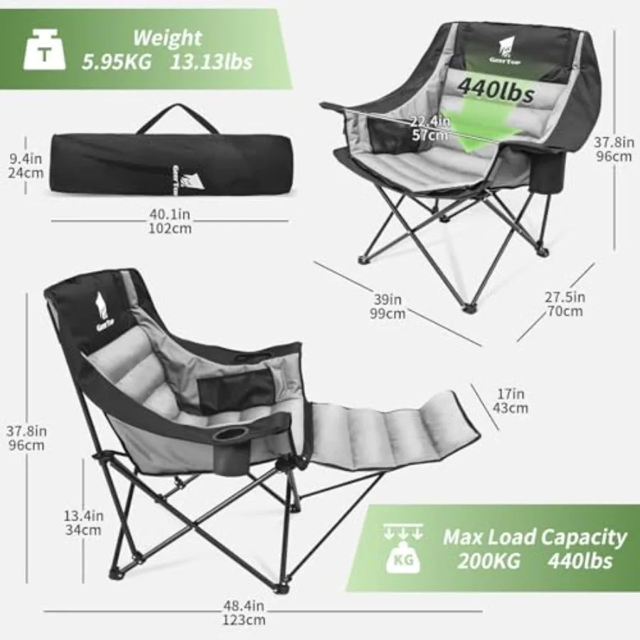 Oversized Padded Camping Chair for Adults with Removable Footrest Heavy Duty Extra Wide
