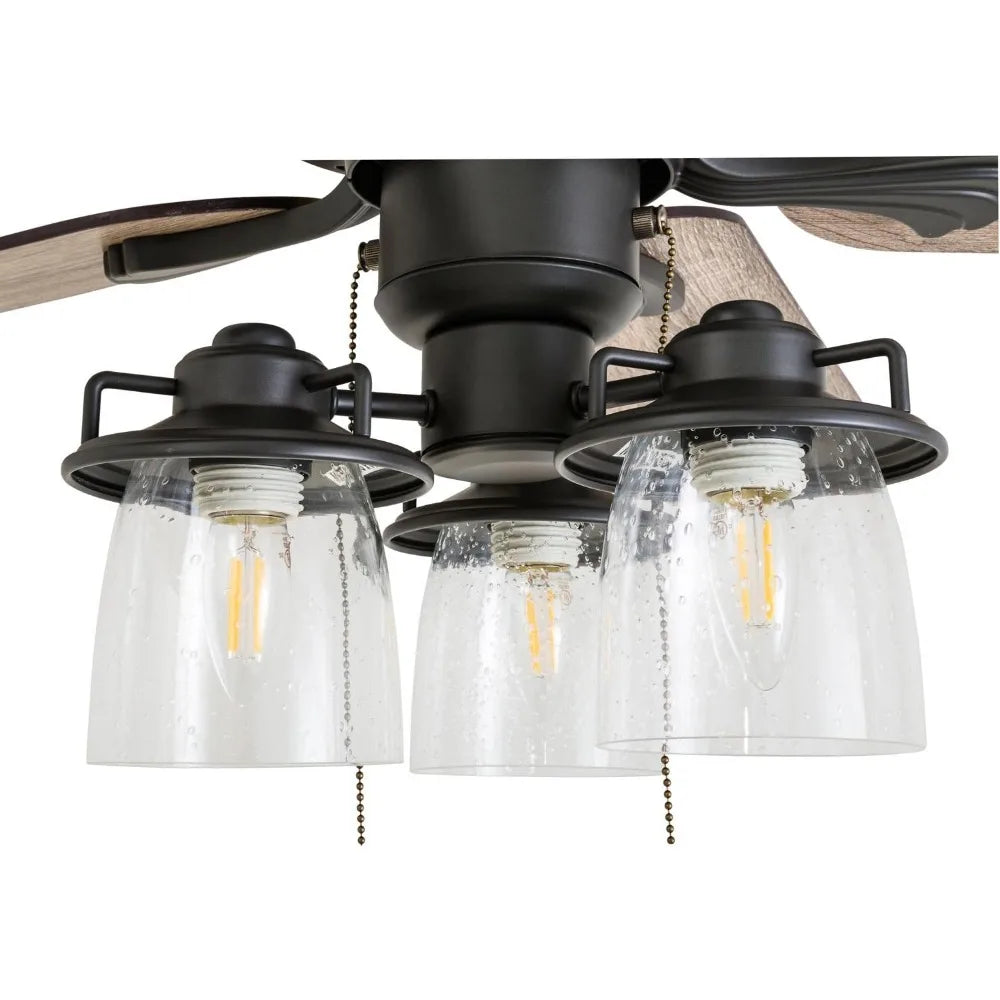 Farmhouse LED Ceiling Fan w/light, installation options, 5 blades/dual sided,reversible motor