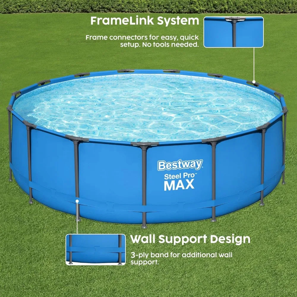 15’ x 48” Round Steel Frame Above Ground Outdoor Swimming Pool Outdoor Metal Frame