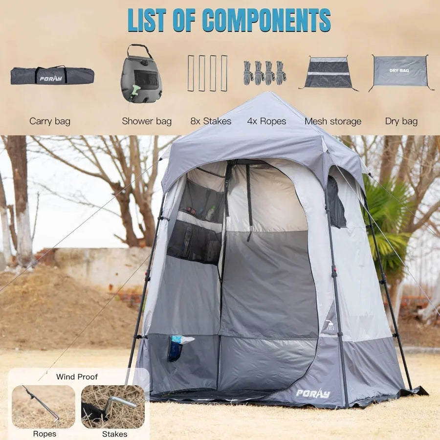 Camping Shower Tent Deluxe Changing Room Easy Set Up Privacy Shelter Large Toilet Tent w/Floor Drain