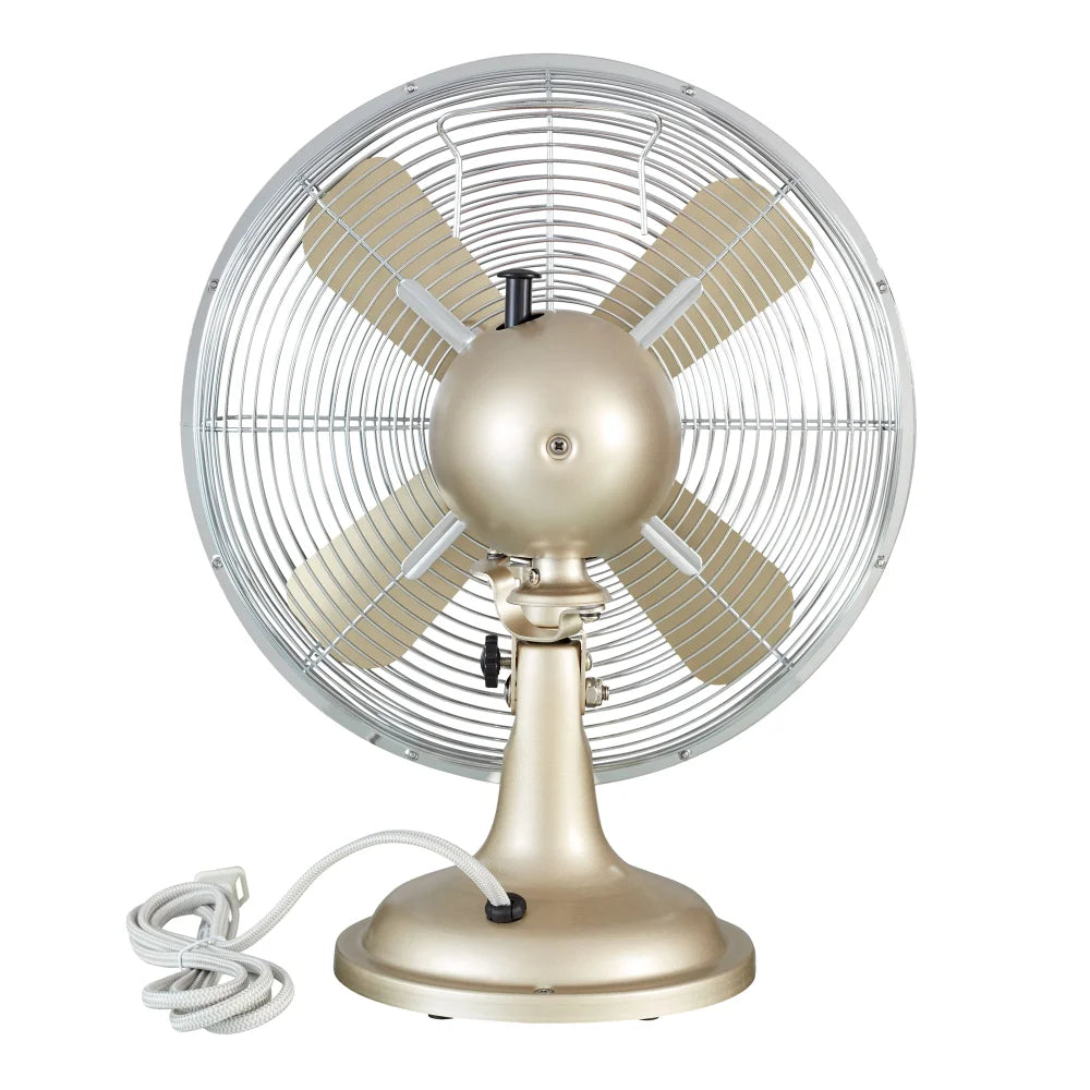 12 Inch Retro 3-Speed Metal Tilted-Head Oscillation Table Fan Brushed Nickel Portable Fan