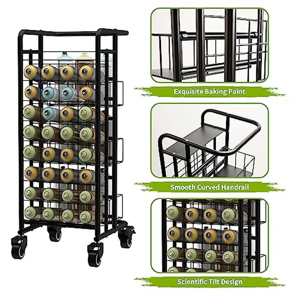 8 Tier Metal Spray Can Rack Organizer with Wheels Holds 32 Slots Aerosol / Lube Storage