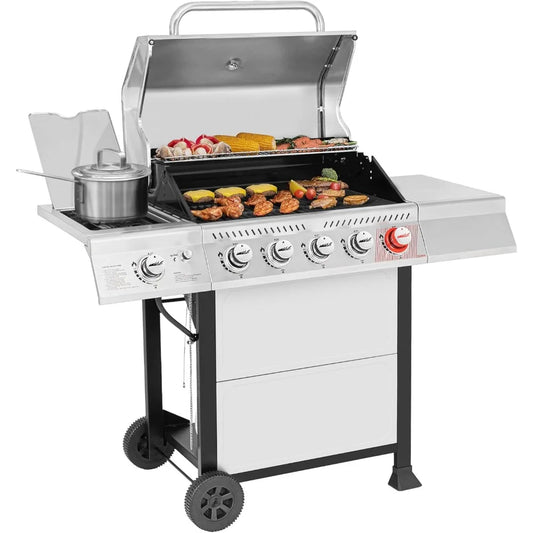 GA5401T 5-Burner Propane Gas Grill with Sear Burner and Side Burner, Stainless Steel/ 632 Sq.In.