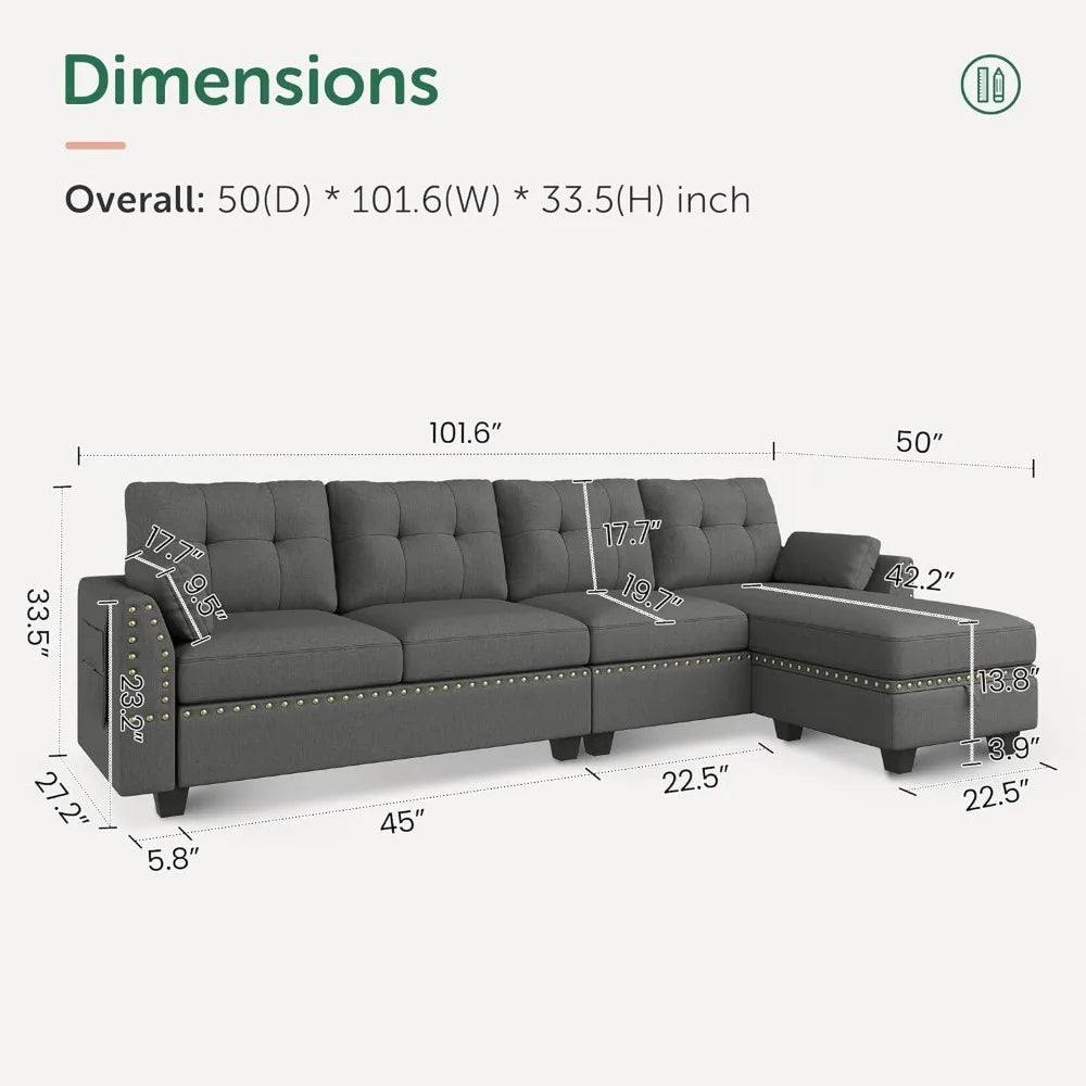 Sofa Living Room Sofas Reversible Sectional Sofa L-Shape Sofa Convertible Couch 4-Seater Sectional