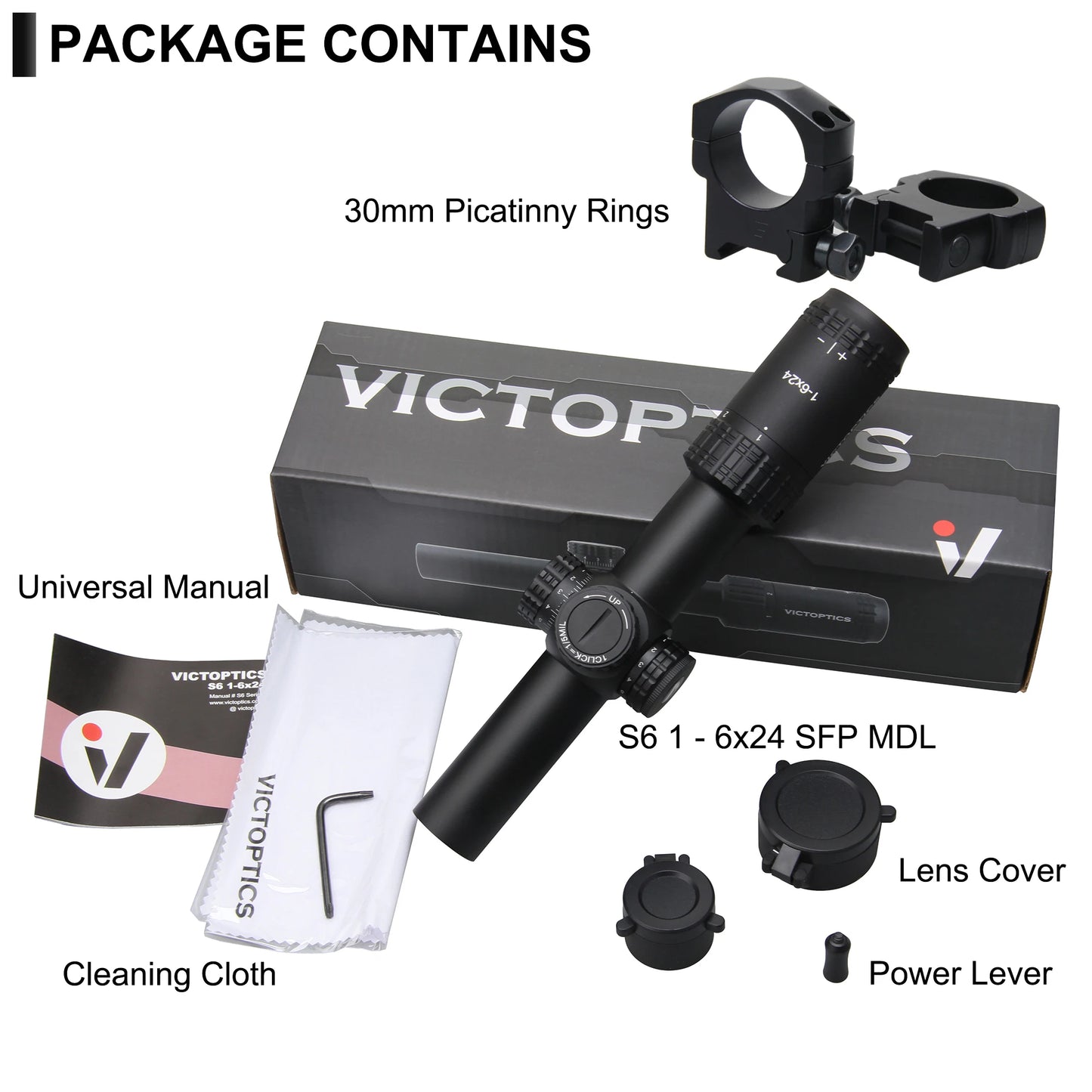 VictOptics S6 1-6x24 SFP Riflescope Red & Green Illumination Turret Lock System  AR 15 .223 5.56