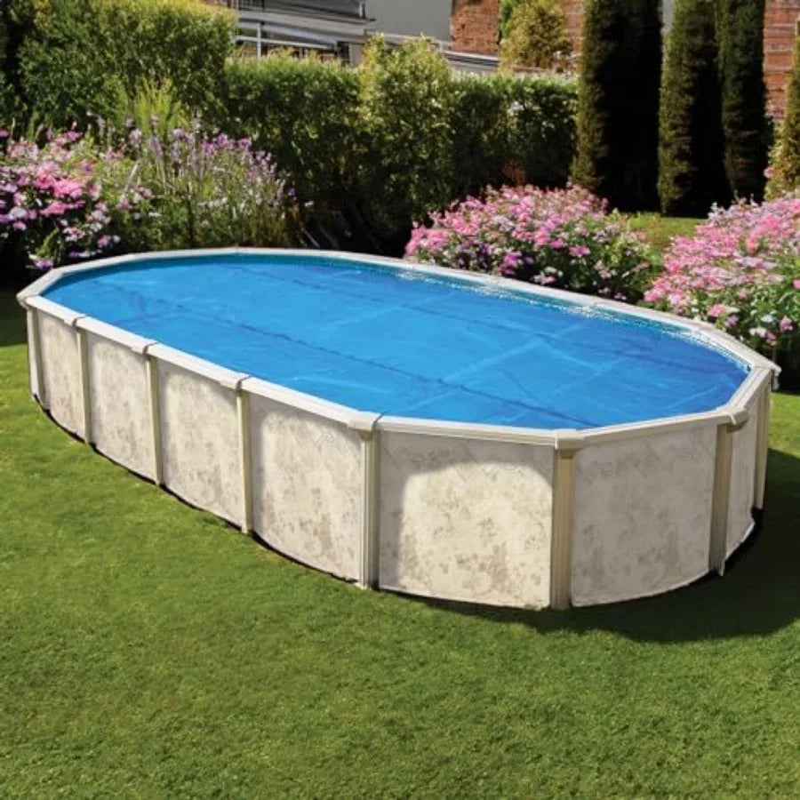 Solar POOL COVER ONLY for above ground and inground pools, 12 mil thick blue oval PVC, UV-resistant