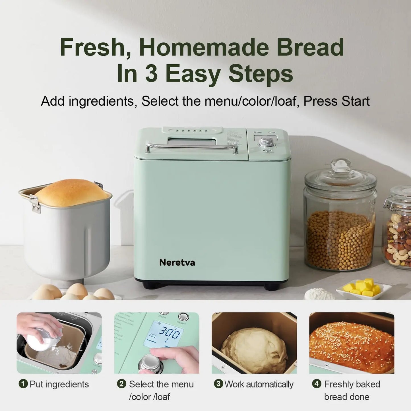 Smallest Bread Machine Metal Material & Nonstick Ceramic Pan & Low Noise Bread Maker