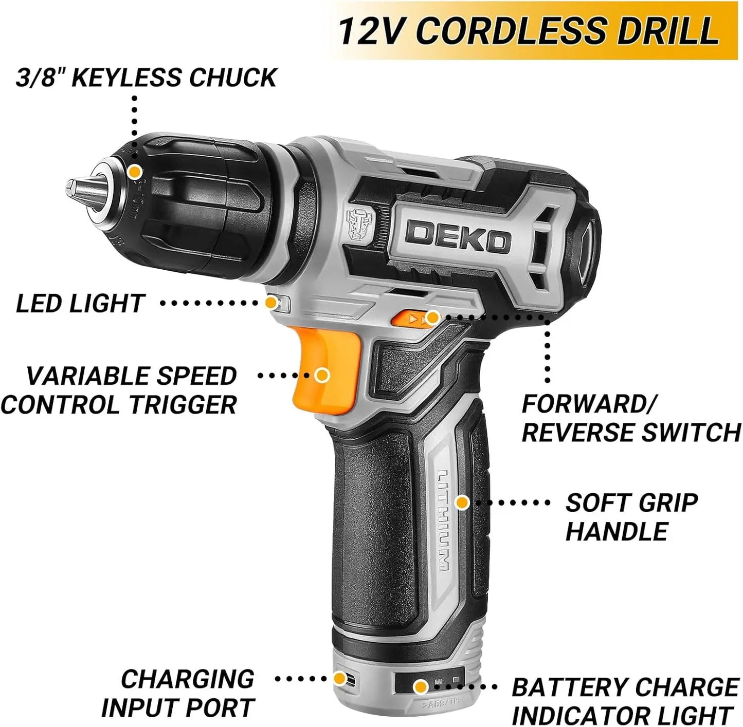 Kit Box Drill Set：Home Mechanic Toolbox with 12V Power Cordless Drill Hand Repair & Storage