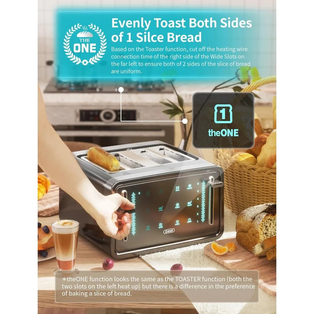 Toaster 4 Slice,Led Display Touchscreen Bagel Toaster with Dual Control Panels