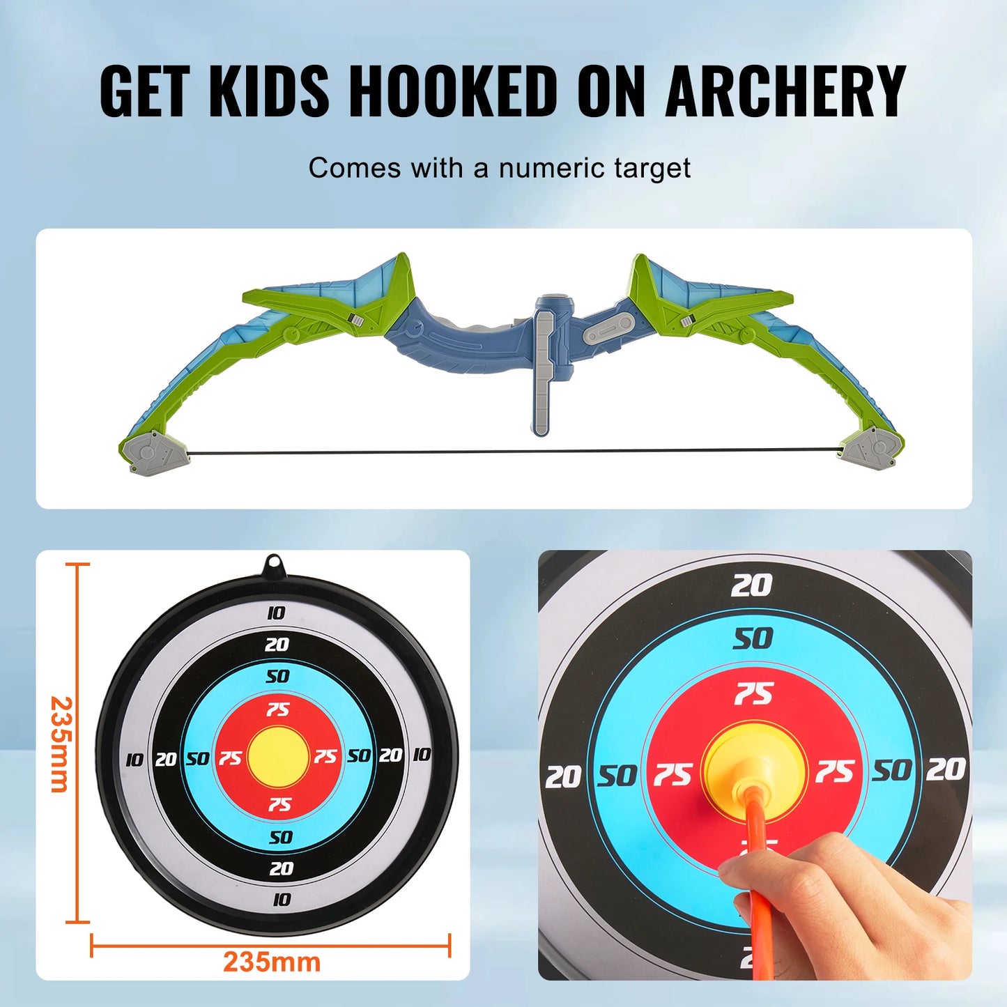 VEVOR Kids Bow & Arrow Set LED Light Up Archery Set w/ 10/20 Suction Cup Arrows Target & Quiver