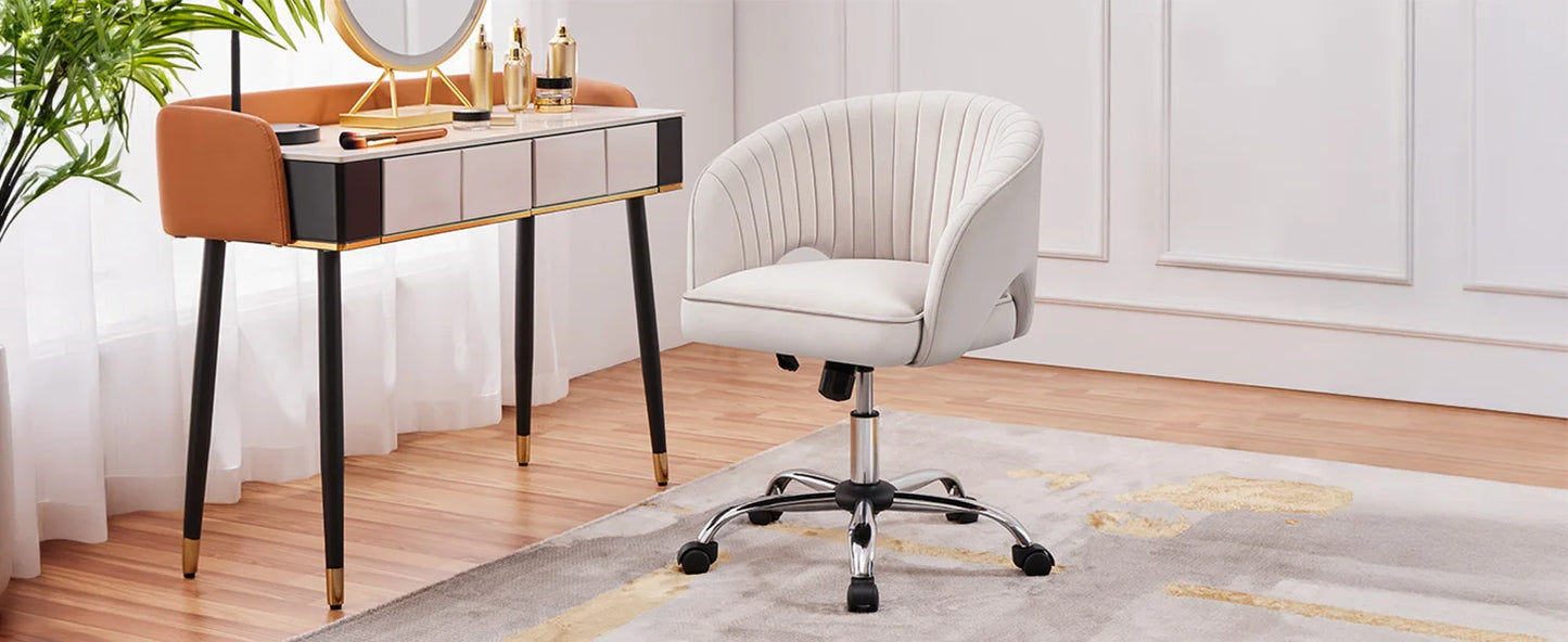 Cute Desk Chair Velvet Chair Vanity/Wheels Home Office Modern Swivel w/Tufted Barrel Back for Vanity