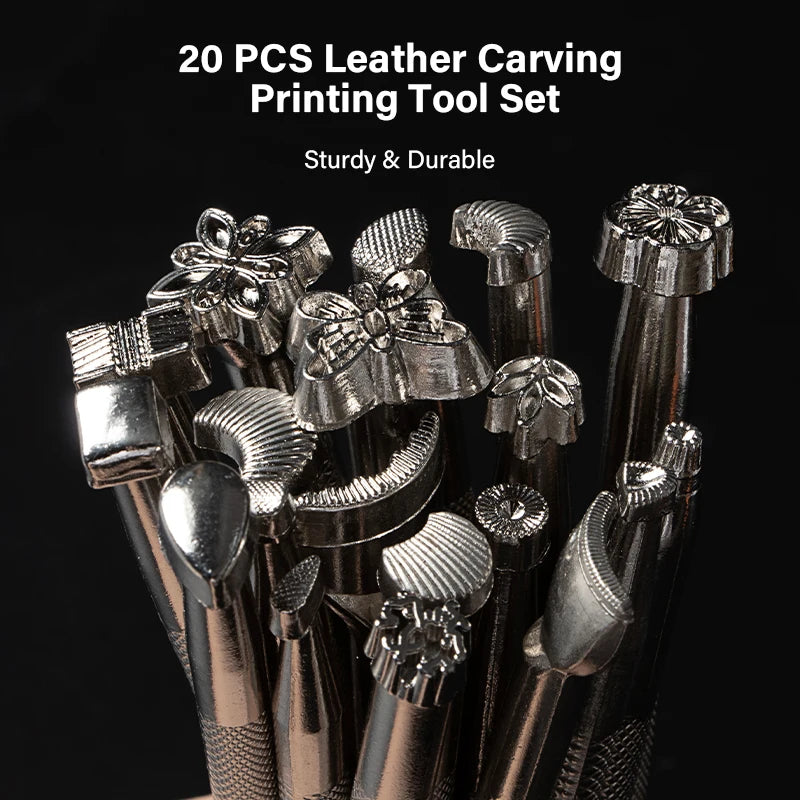 WUTA Leather Stamping Tools Skin Stamps Kit Carving 20Pcs Patterns Craft Embossing Punch Set