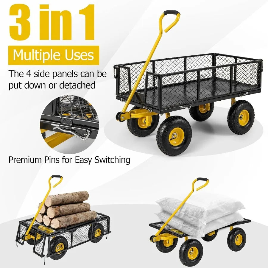 Heavy Duty Utility Garden Cart with 900 lbs Capacity Ideal/Hauling and Gardening w/Rotating Handle