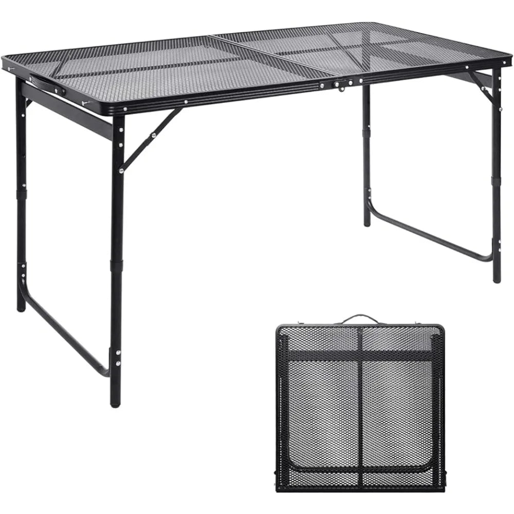 Moosinily Picnic Table 4Ft Grill Mesh Top Light Weight Portable Table Adjustable Height