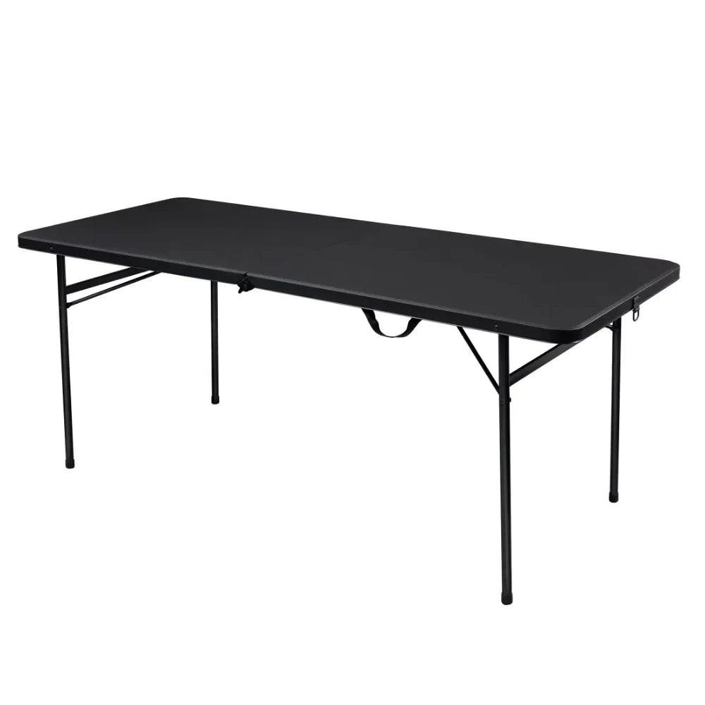 6 Foot Bi-Fold Plastic Folding Table Black The rectangular table is sturdy and durable Mainstays