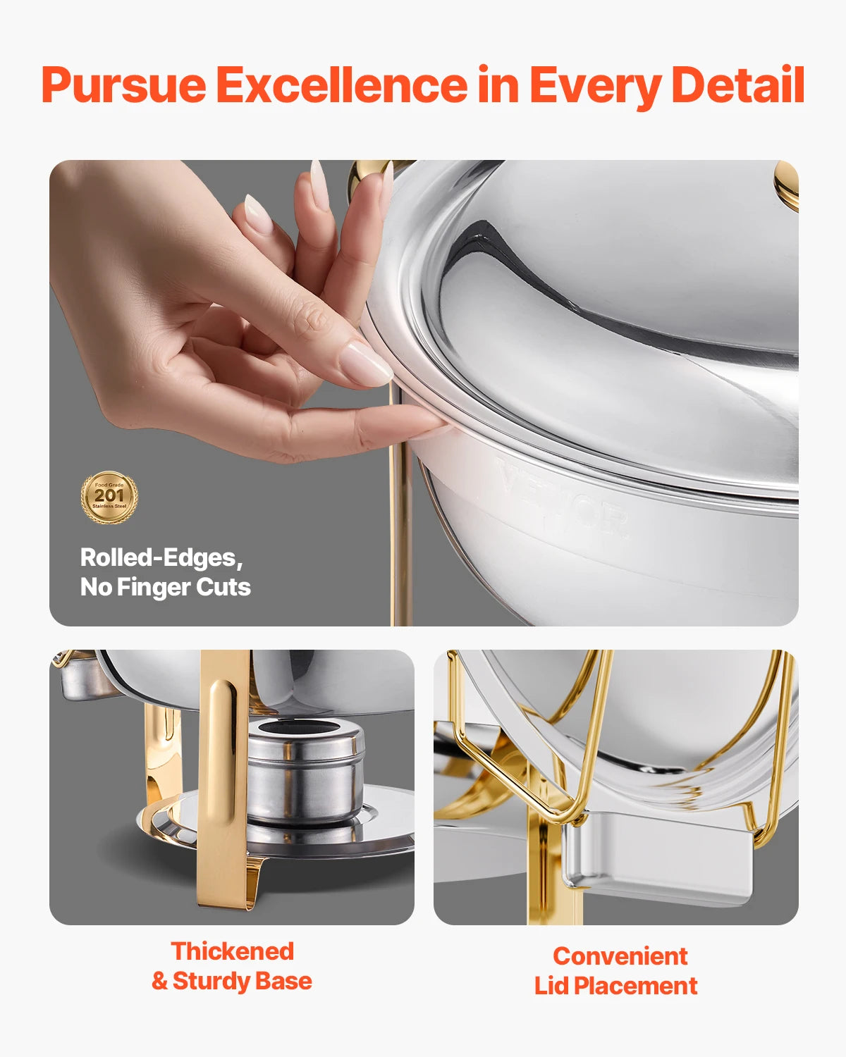 SucceBuy 4 Pack Chafing Dish Buffet Set Stainless Steel Chafer w/4 Full Size Pan Round