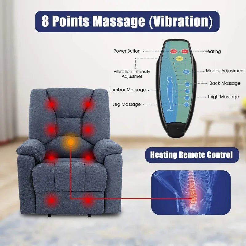 Power Lift Recliner Chair for Elderly, Plush Fabric Electric Recliner w/Heated & Vibration Massage