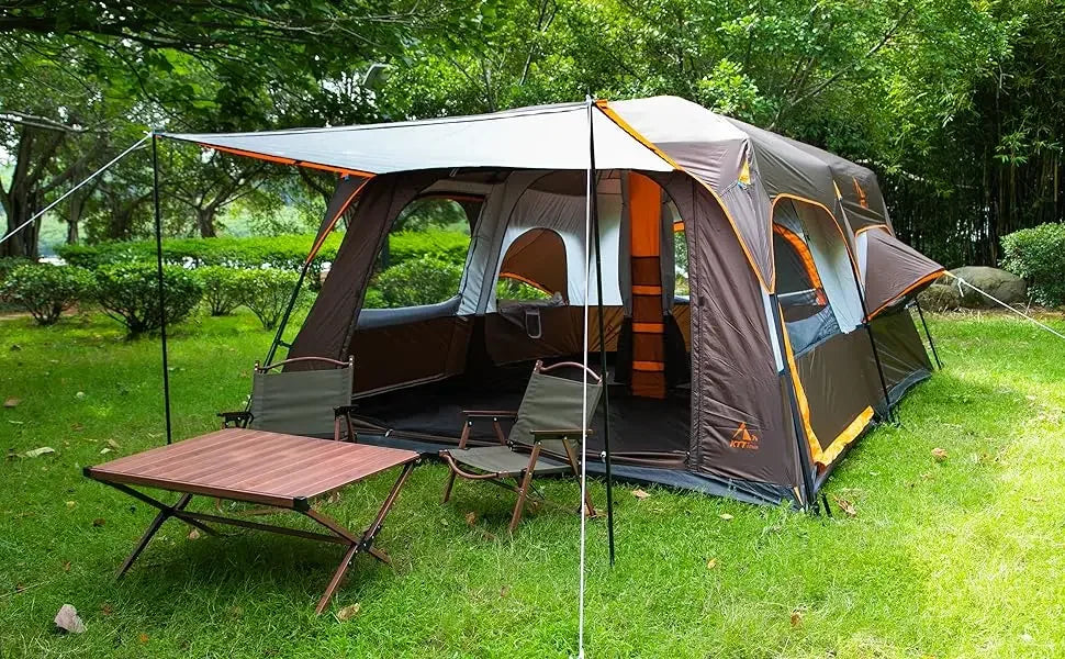 KTT Extra Large Tent 10-12-14 Person(B),Family Cabin Tents,2 Rooms,3 Doors and 3 Windows with Mesh