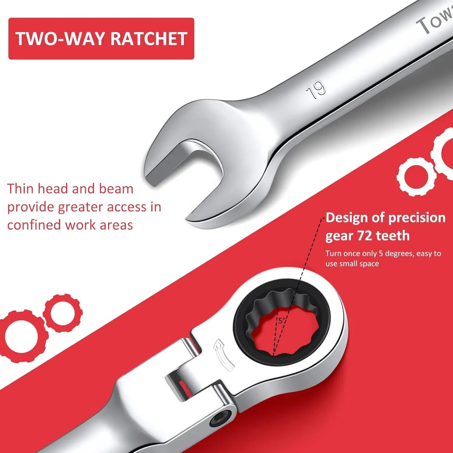 12-Piece Flex-Head Wrench Set, Ratcheting Combination Set, Metric 8-19mm, 72-Teeth,Cr-V Steel/ Bag