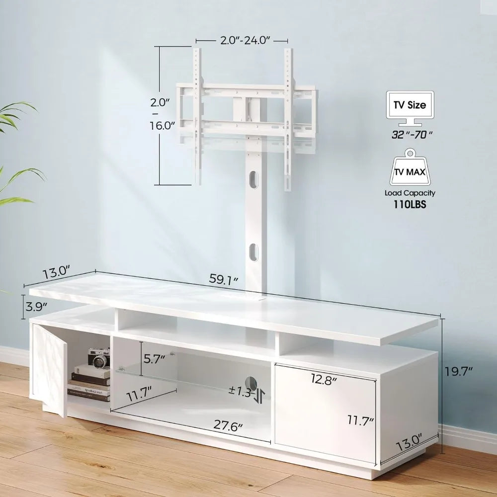 Rolanstar TV Stand w/ Mount and Power Outlet 51.2", Swivel TV Stand Mount for 32/45/55/60/65/70"