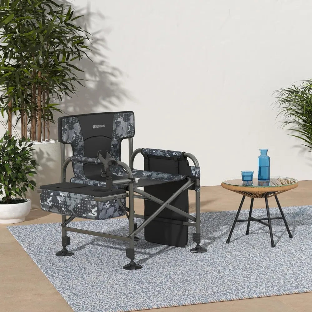 Folding Fishing Chair with Adjustable Legs and Cooler, Portable Chair for Ice Fishing and Camping