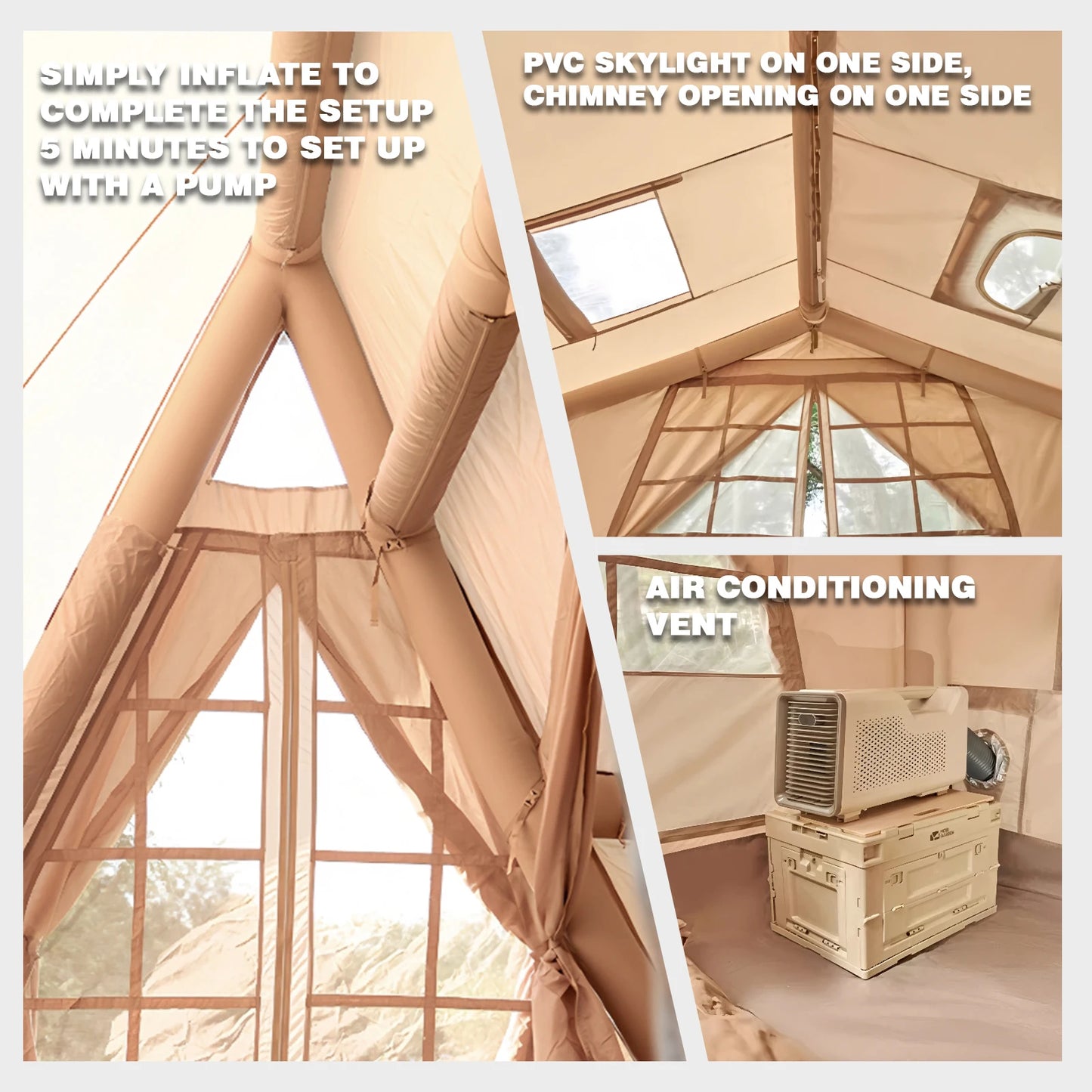 Inflatable Tents for Camping, 8 Person Tent w/TPU Skylight, Mesh Windows & Pump, 4 Season Glamping