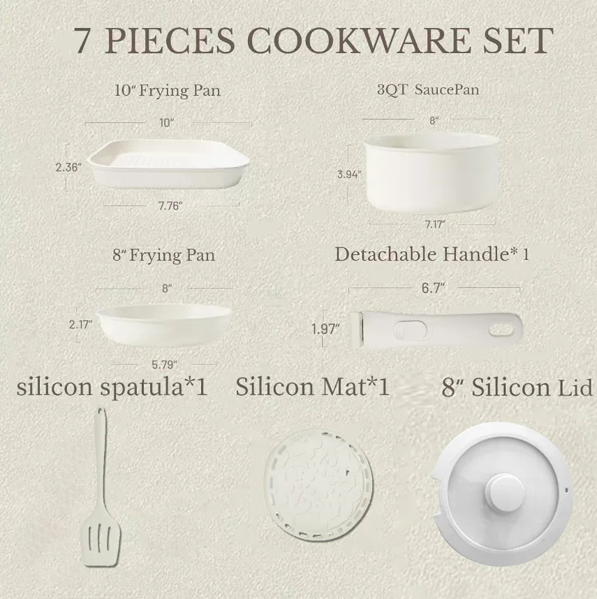 Pots and Pans Set, Nonstick Cookware Set Detachable Handle, Induction Kitchen Cookware Set
