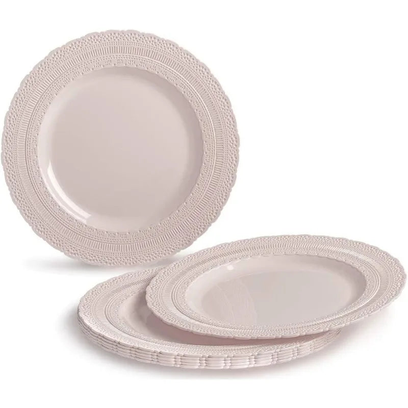 240 Plates Pack,(120 Guests) Extra Heavyweight Vintage Wedding Disposable/Reusable Plastic Plates