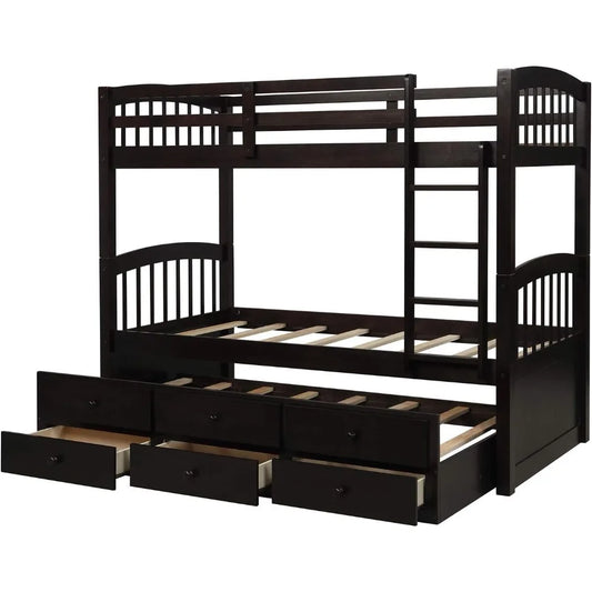 Twin Over Twin Bunk Bed with Safety Rail, Ladder, Twin Trundle Bed with 3 Drawers